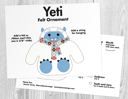 felt yeti ornament pattern template