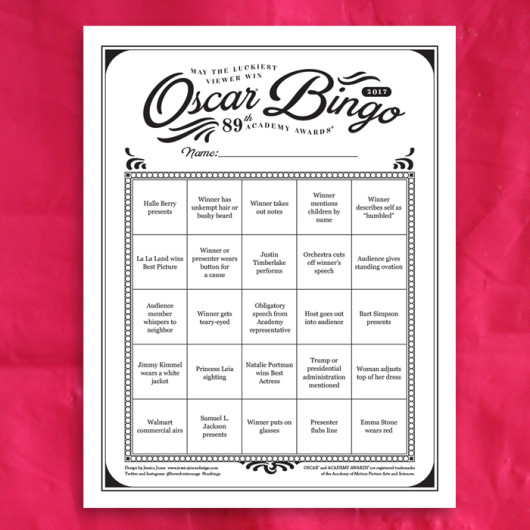 2017 Oscar bingo printable cards