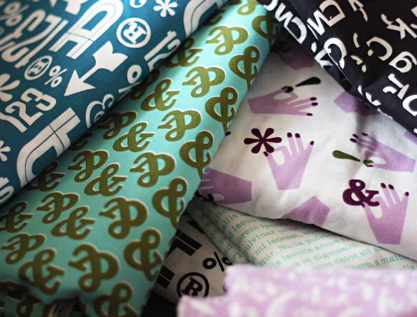 Typography fabric with words and letters