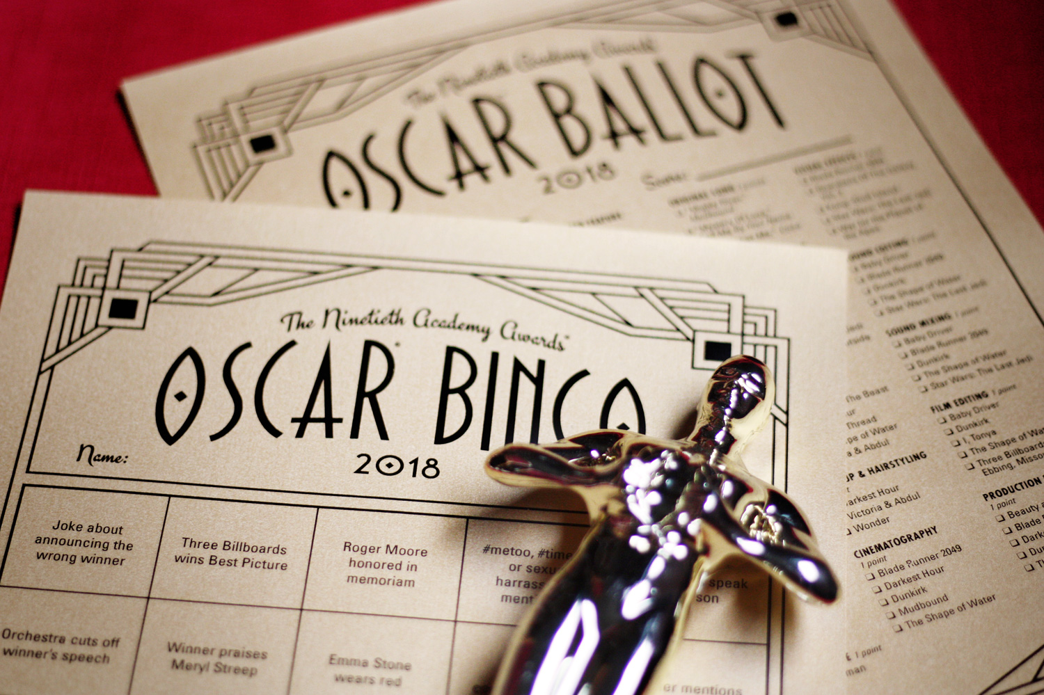 Oscar ballot and oscar bingo 2018