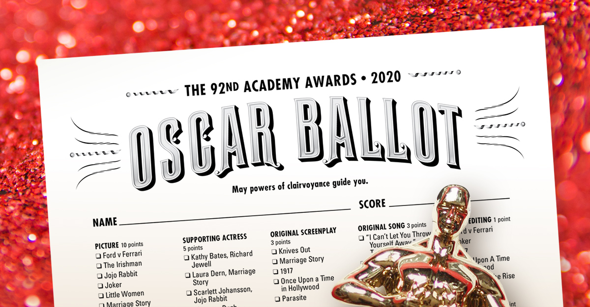 oscar ballot 2020 printable PDF black white