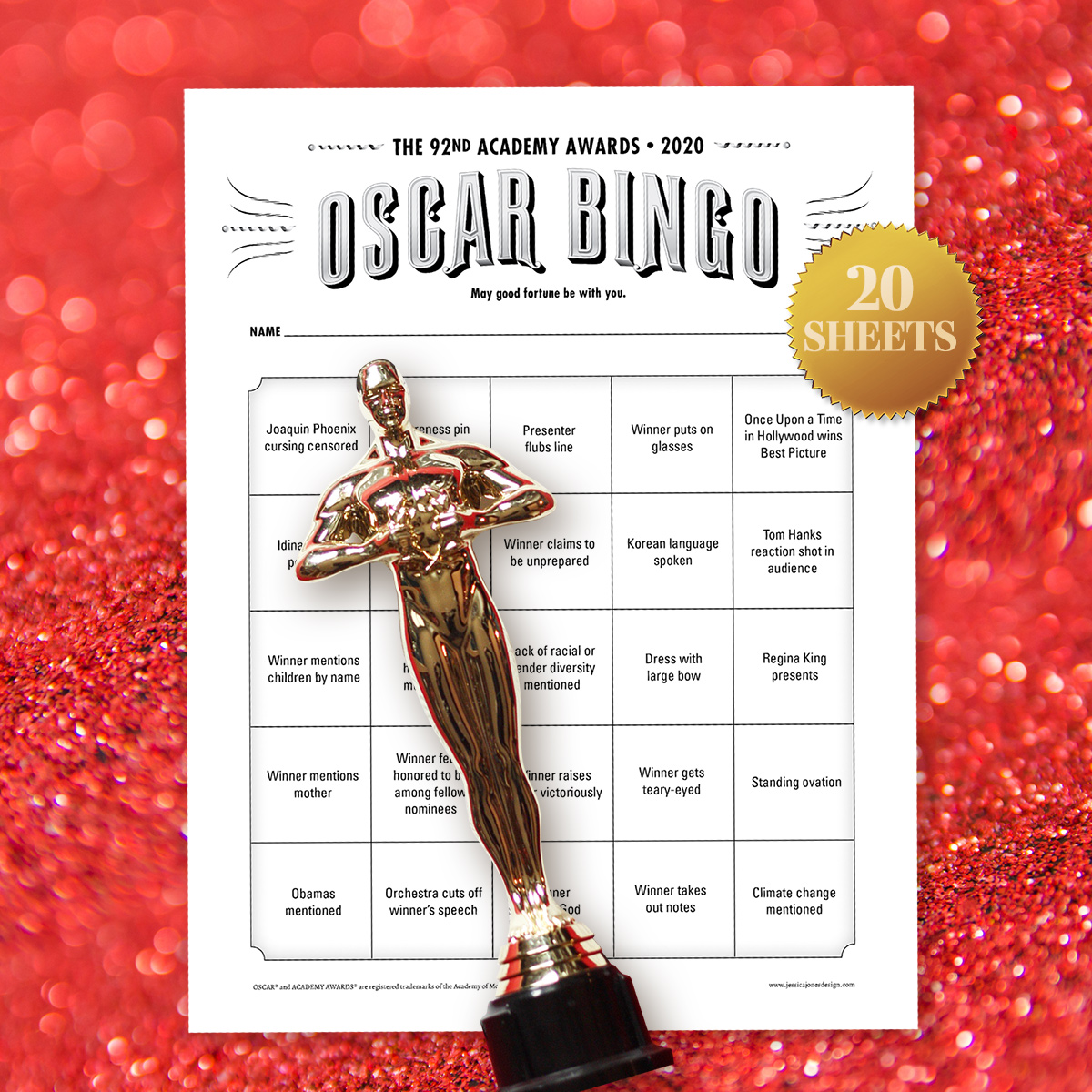 oscar bingo 2020 printable file