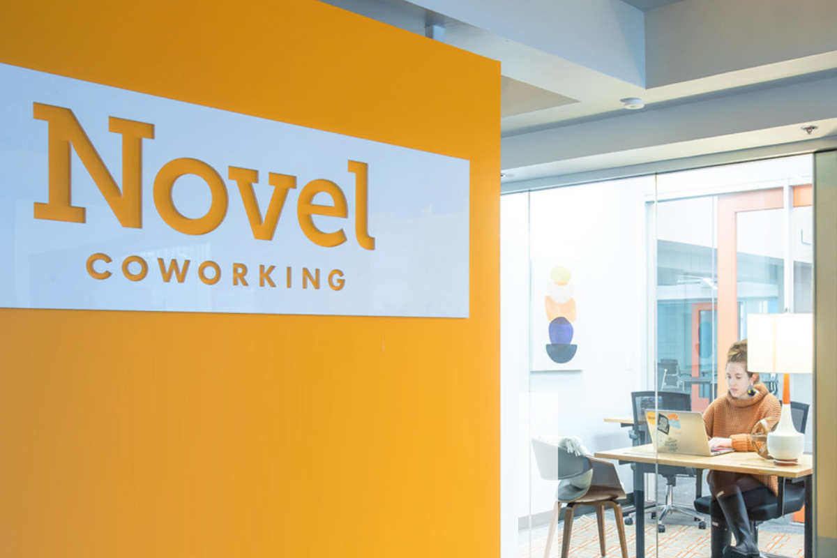 novel coworking wall sign branding