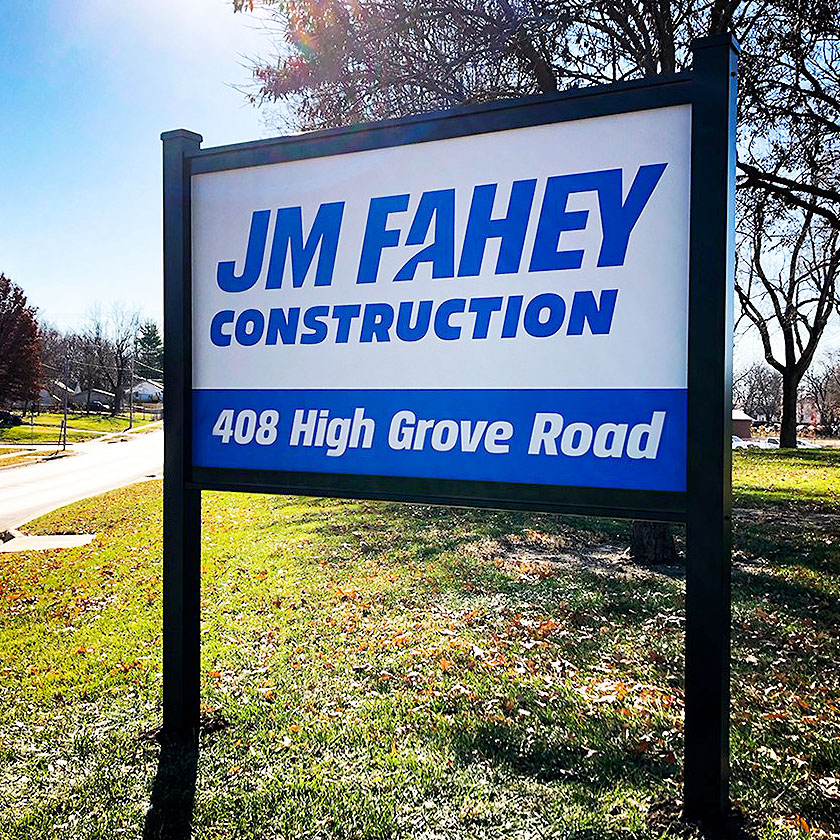 construction company logo on sign