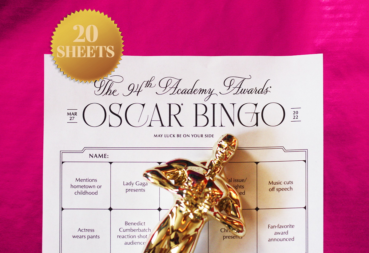 oscar bingo card for 2022 half page with statue