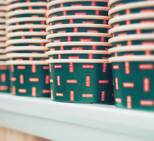 custom printed soup cups in stacks