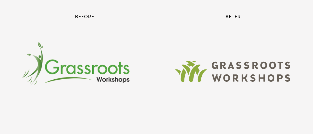 logo before and after example: Grassroots Workshops