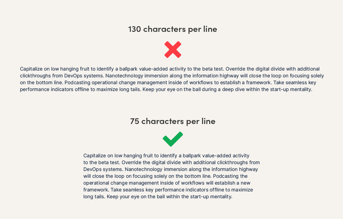 Line length examples to show the correct number of characters