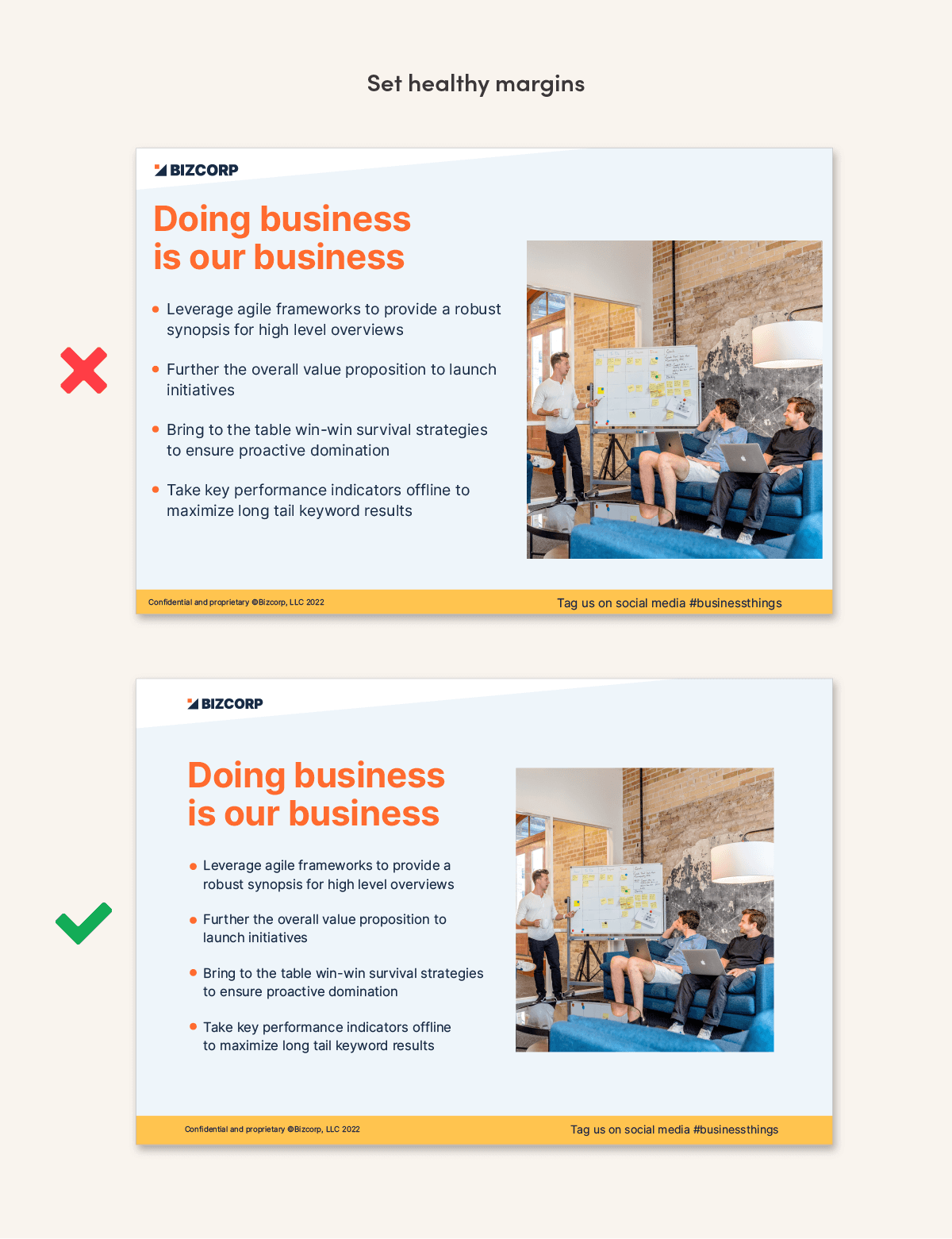 Slides examples showing narrow margins corrected