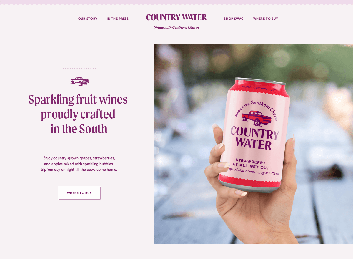 Country Water website mockup to show typography
