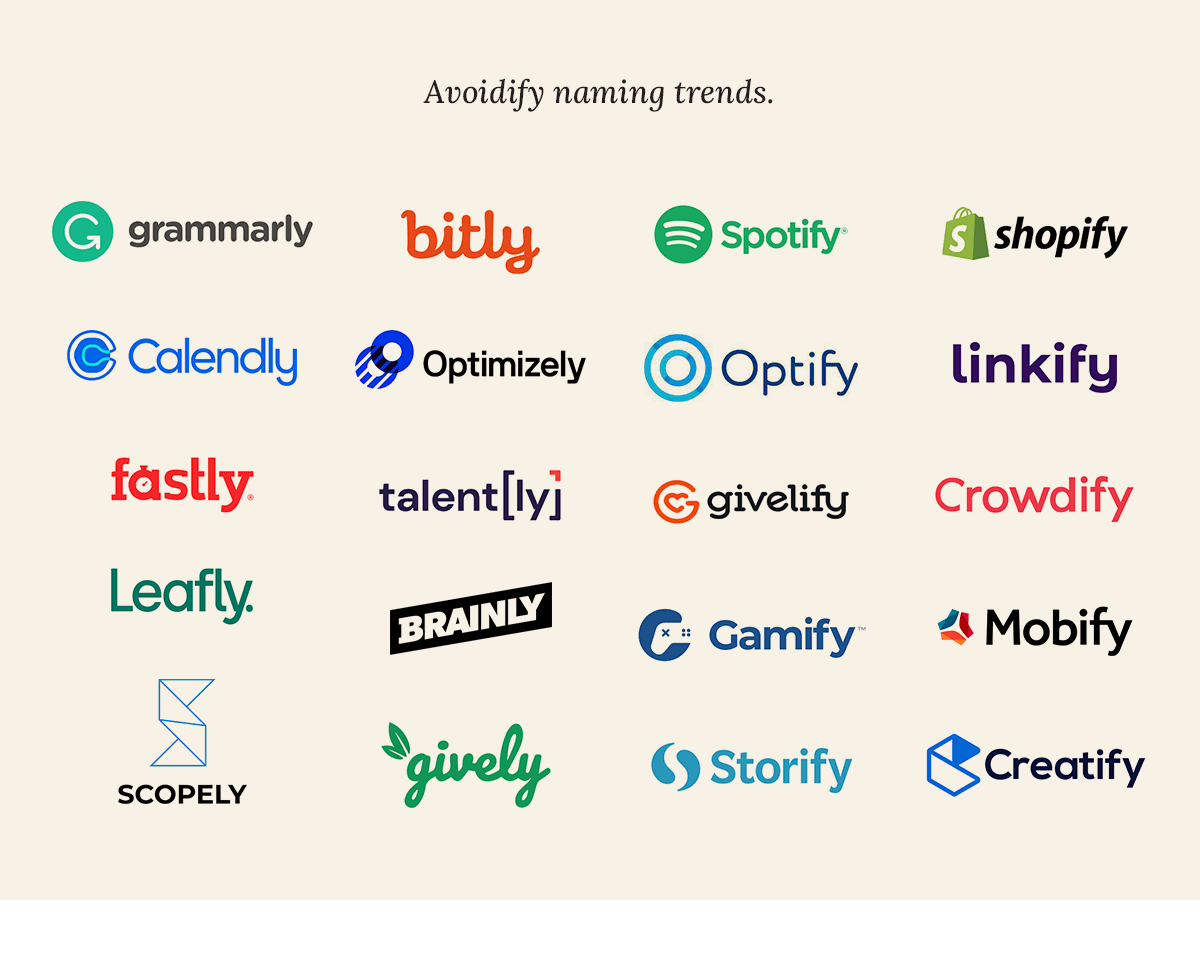 20 different logos from tech startups with either "ly" or "ify" in their company name