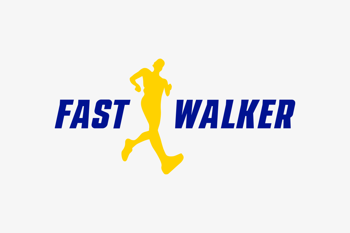 Brand logo for FastWalker featuring a race walking athlete