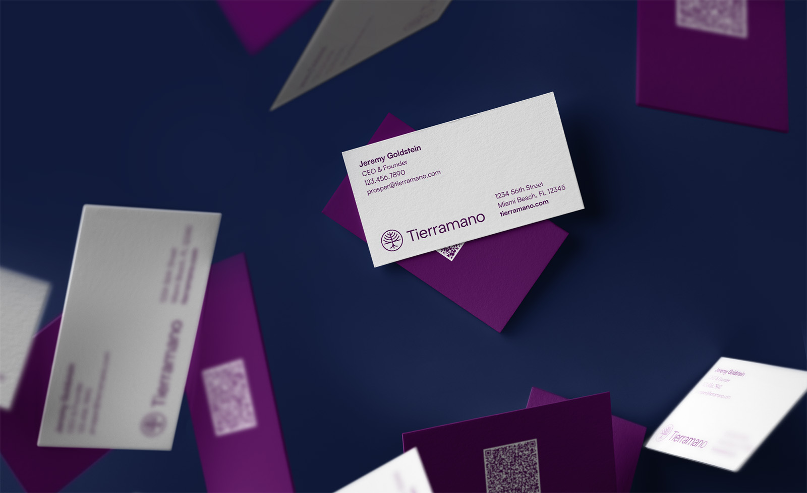 business cards with text on the front and QR code on the back