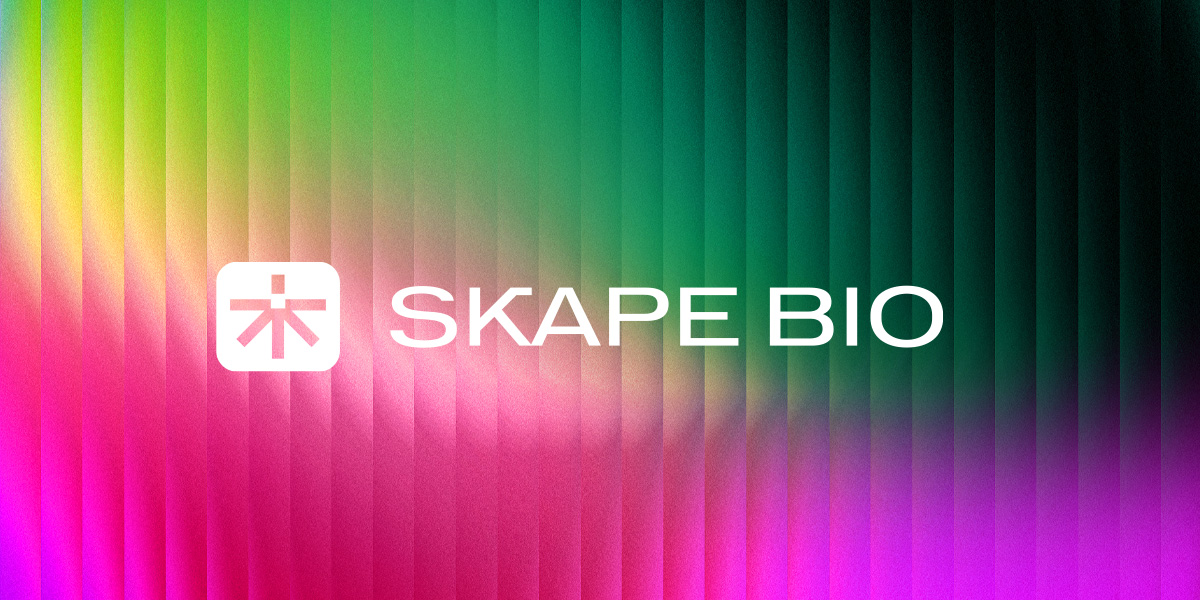 Skape Bio logo on rainbow background