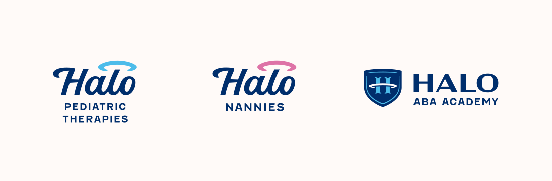 Three Halo logos: Pediatric Therapies, Nannies, and ABA Academy