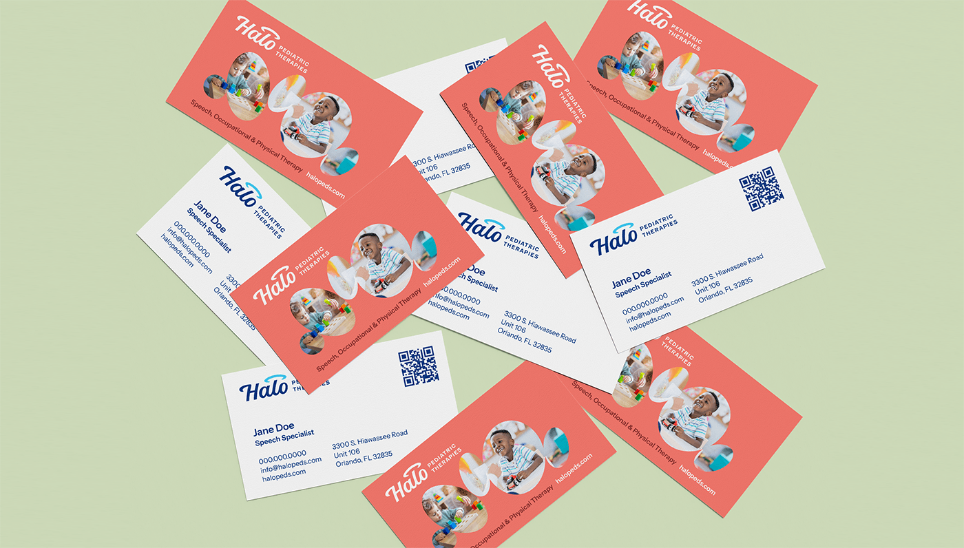 Halo pediatric business card design in coral