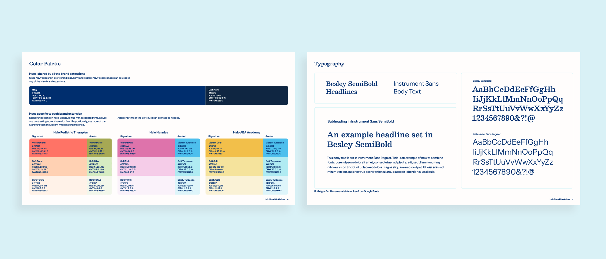 Therapy practice colors and fonts in brand guidelines