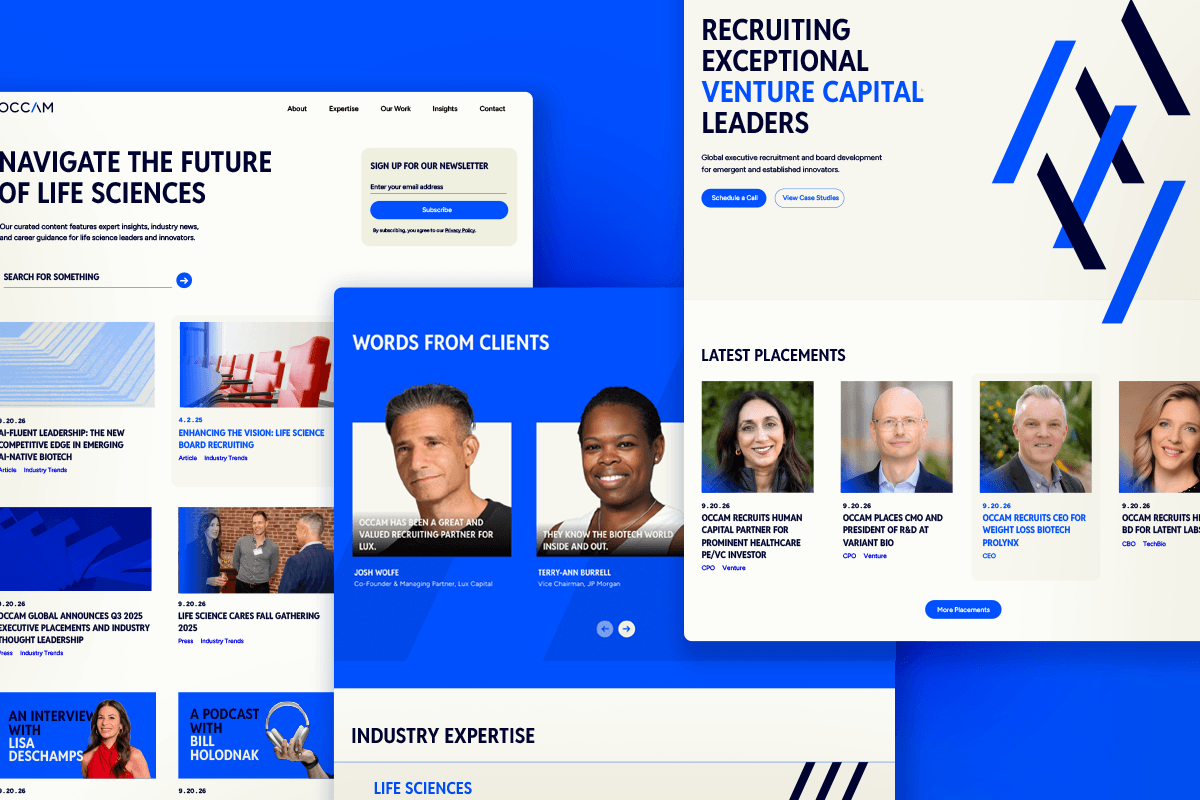 Occam Global website example layouts